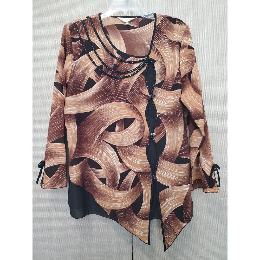 Yucheng Beaded Studded Layered Swirl Print Tunic Vintage Size XL 70's Retro